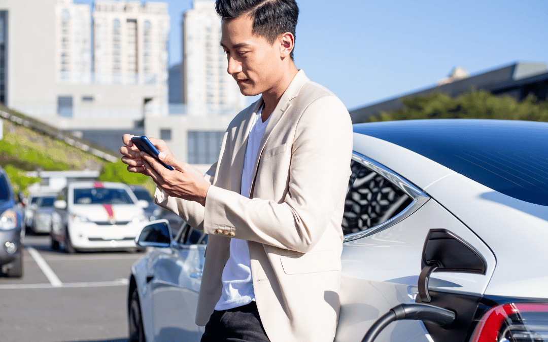 man using commercial ev charger in orange california